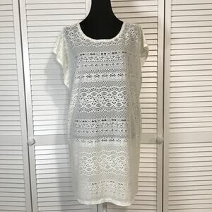 Merona Boho Vacation Cream Crochet Sheer Shift Swimsuit Cover Up Dress XL